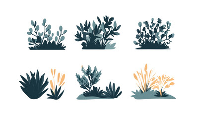 Minimalistic Bush Set Vector Illustration in Flat SVG Style for Graphic Design Resources