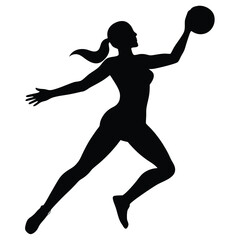 Female Basketball Player Silhouette In Action Ready To Throw The Ball.