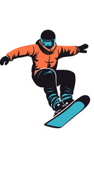 Fototapeta premium Dynamic Snowboarder in Mid-Air Jump Minimalist Vector Illustration