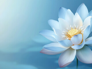 A serene light blue lotus flower blossoms gracefully against a soft blue background creating a peaceful and tranquil image perfect for spa or meditation themes.