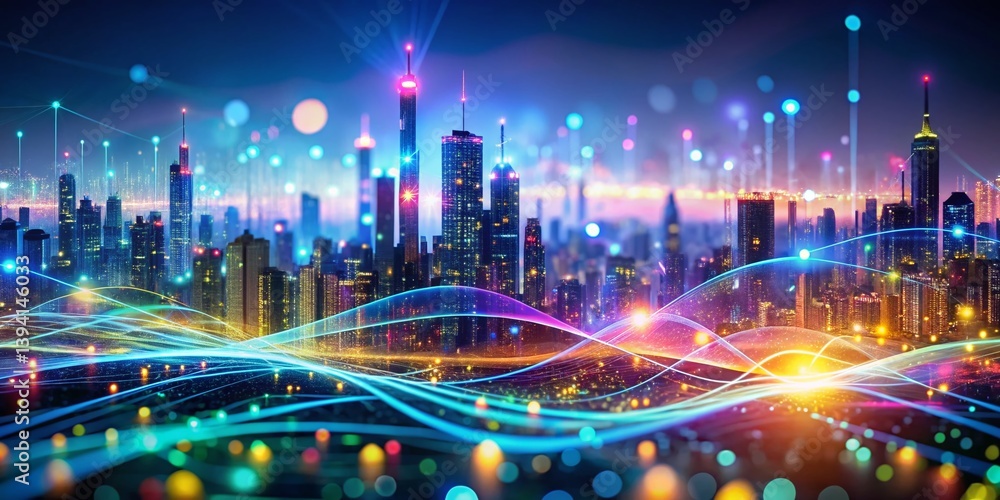 Poster a futuristic vision of an intelligent connected urban landscape exploring the abstract network of a 