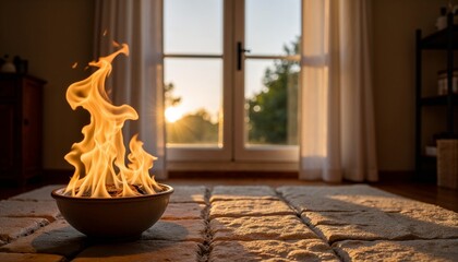 Cozy flame in a bowl warming a serene indoor space  