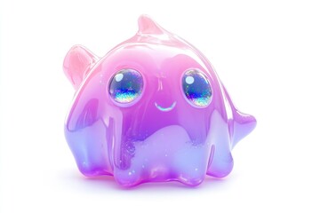 Naklejka premium A cute, iridescent blob character with big, sparkling eyes and a happy expression.