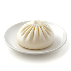 Steaming hot baozi with a soft and pillowy texture slightly glossy dough surface, isolated white background, hyperrealism art style