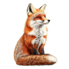 Obraz premium Realistic Red Fox Sitting on White Background Transparent Background