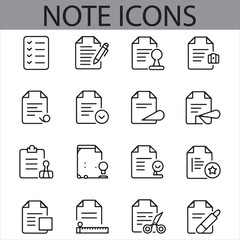 16 Note Icons for Task and Document Organization – Checklist, Stamp, Paper, and Pencil