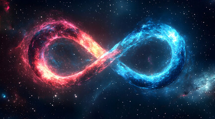 A glowing infinity symbol in blue and pink colors