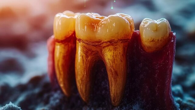 Impacted wisdom teeth illuminated by soft light captures the intricate textures and details of dental anatomy vividly