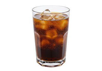 Refreshing glass of soda with ice cubes, highlighting the effervescence and clarity