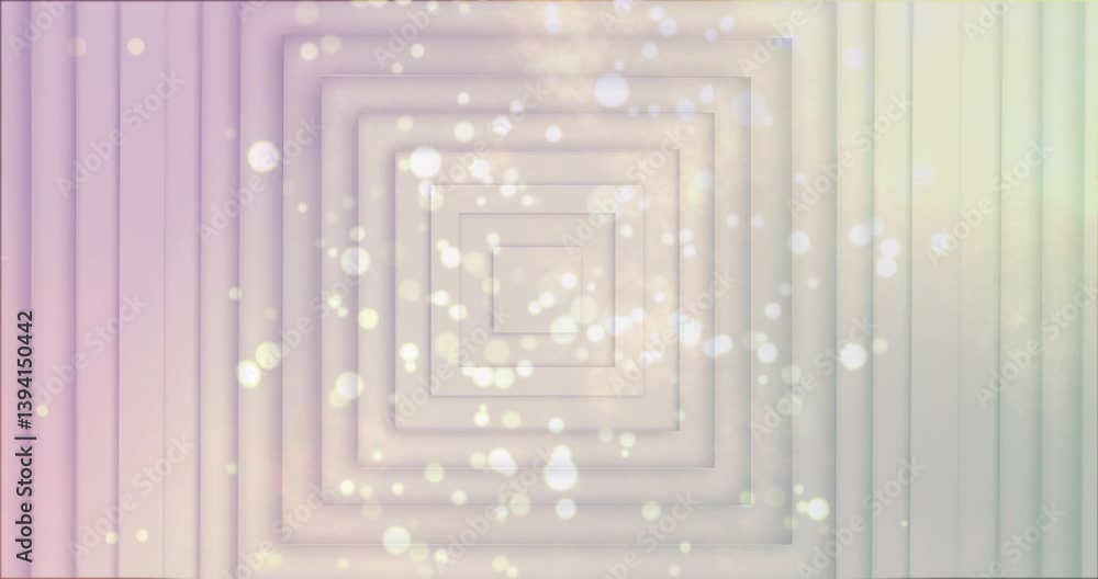 Poster creating dreamy animation, glowing light particles form abstract geometric pattern