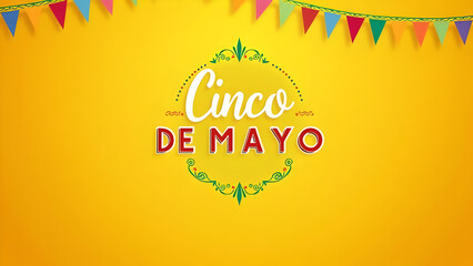 Fototapeta premium Colorful Cinco de Mayo Festival Background with Text, Traditional Mexican Decorations, Confetti, Papel Picado, Vibrant Design for Holiday Celebration, Poster, Flyer, Banner, or Invitation Use