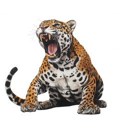 Obraz premium Aggressive Jaguar Roaring with Detailed Texture Transparent Background