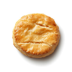 Fluffy and golden biscuit with a soft, crumbly texture and lightly browned top, isolated white background