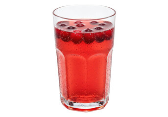 Refreshing cranberry drink with bubbles in a clear glass, garnished with berries