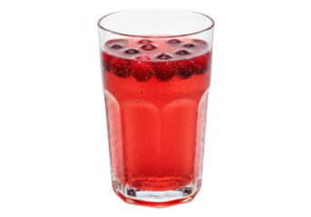 Refreshing cranberry drink with bubbles in a clear glass, garnished with berries