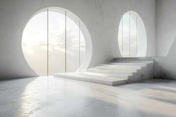 Obraz premium White abstract background with empty space and a cross-shaped design, 3D rendering of an architectural concept.
