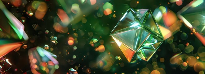 A vibrant abstract representation of colorful, reflective crystals in a dynamic background.