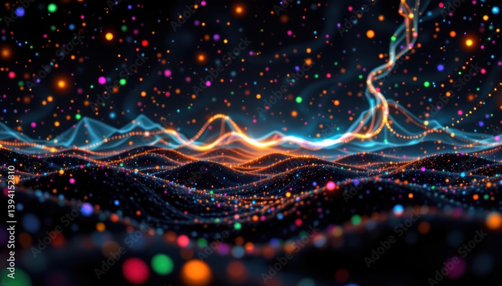 Poster a psychedelic representation of sound using vibrant dots against a dark field.