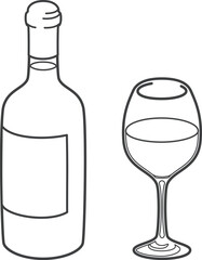 白ワインボトルとグラス（ボルドー型）