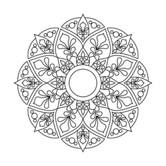 Engraved Mandala with Floral Swirls Coloring Book Page