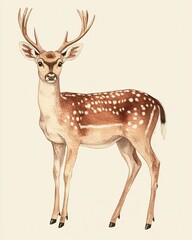 Fototapeta premium isolated illustration of a deer standing gracefully on a pastel soft cream background, elegant and - 1
