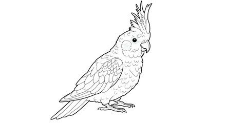 Fototapeta premium Gentle Expression Cockatoo Drawing Line Art Featuring Slightly Raised Crest Detailed Exotic Bird Portrait Graphic