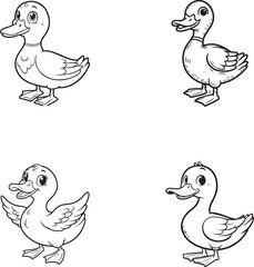 Playful Cartoon Duck Silhouettes – Whimsical Hand-Drawn Vector Designs