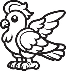 Charming Cartoon Parrot Silhouette – Playful Black and White Vector Art