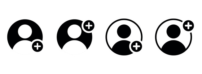 Add a new user icon vector logo set collection for web app ui. Set of icons add to friends. Icon for applications and communication. Social media concept. Man icon in a circle.