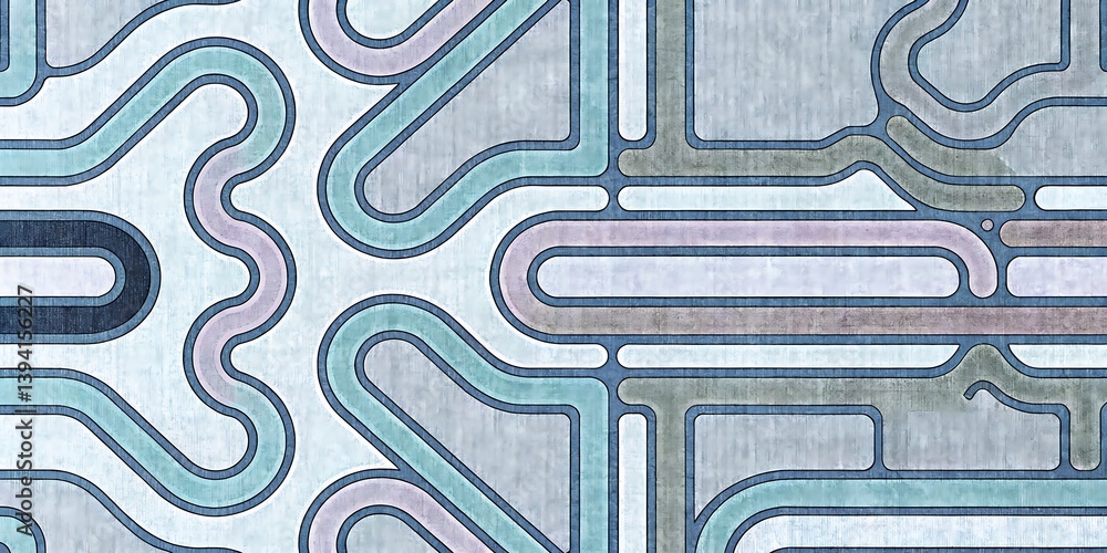 Poster abstract curved line pattern – seamless geometric design with interconnected shapes in soft blue, te