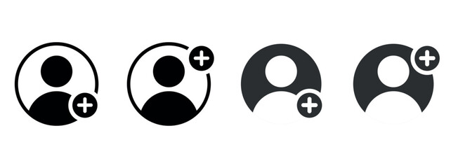Add user icon set. Add member. Add new user vector icons. Profile avatar with plus symbol.  add account symbol. Vector flat illustration