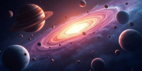Epic Sci-Fi Solar System with Fiery Star, Colorful Clouds, and Distant Exoplanets