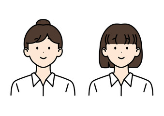 女子高生 2セット お団子 ボブ ワイシャツ