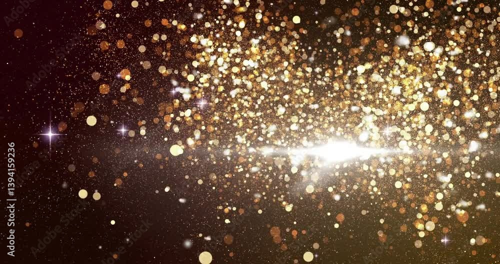 Poster creating shimmering animation, golden particles and sparkles in festive atmosphere
