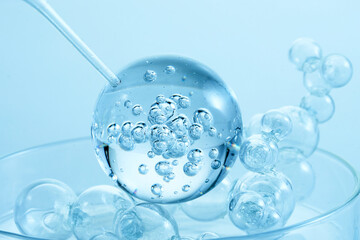 Abstract cosmetic laboratory. An artistic close-up of transparent molecules