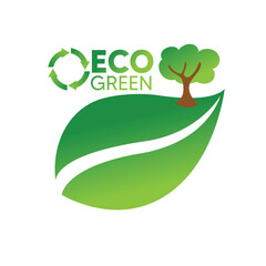 A modern eco-friendly logo featuring a green leaf and a tree, symbolizing sustainability and environmental responsibility. Designed to promote green initiatives and nature-focused branding.