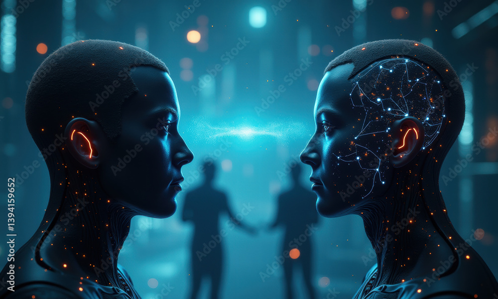 Poster ai connection: futuristic cyborgs - ai and machine learning