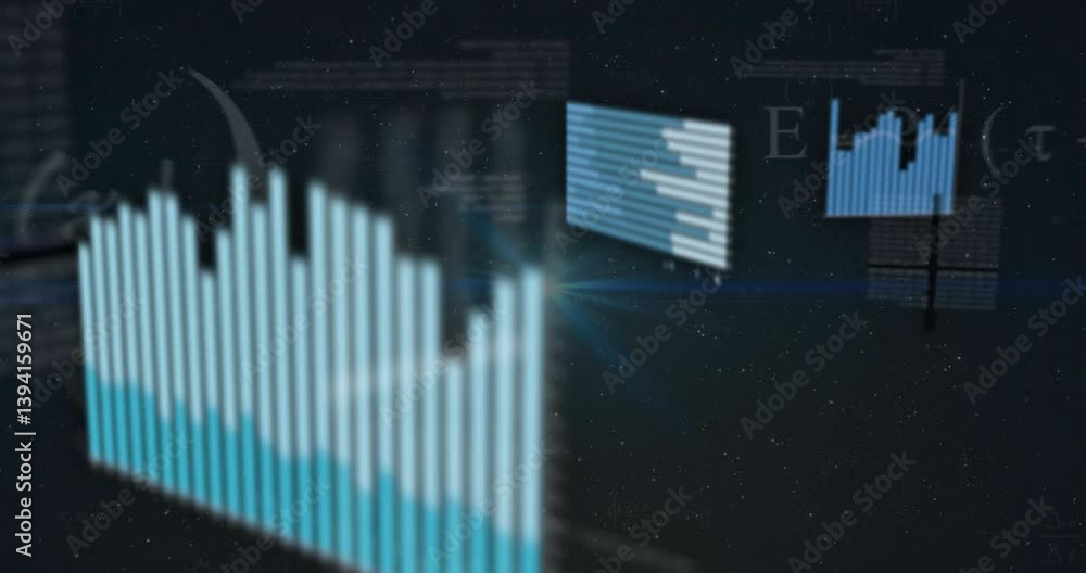 Poster 3d bar chart presenting monthly data with digital animation in background