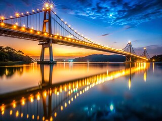 Fototapeta premium Enchanting Nighttime Suspension Bridge Over a River in Thailand A Breathtaking Scenic Landscape for Travel Inspiration