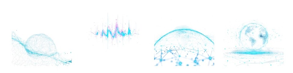 Set of Global network visualization abstract data glowing earth digital connections isolated on transparent