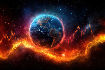 Global financial trends earth and market dynamics in a cosmic landscape digital art futuristic environment