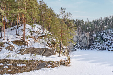 Winter Landscape of Talc Stone Lake in Bazhov Nature Park, Sysert, Russia