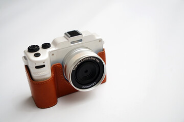 vintage photo camera isolated on white and copy space