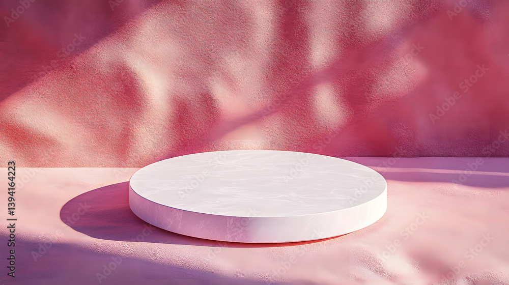 Poster minimalist circular podium on textured pink surface for product display and design