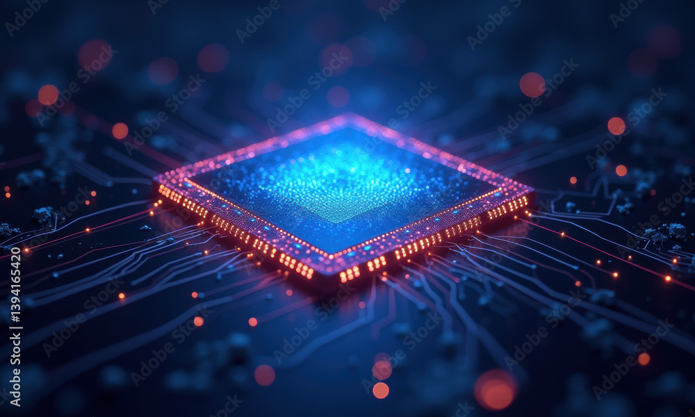 Poster glowing cpu microchip circuit board - ai