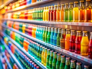 Fototapeta premium Vibrant Refreshment A TiltShift Perspective of Colorful Beverages on Display