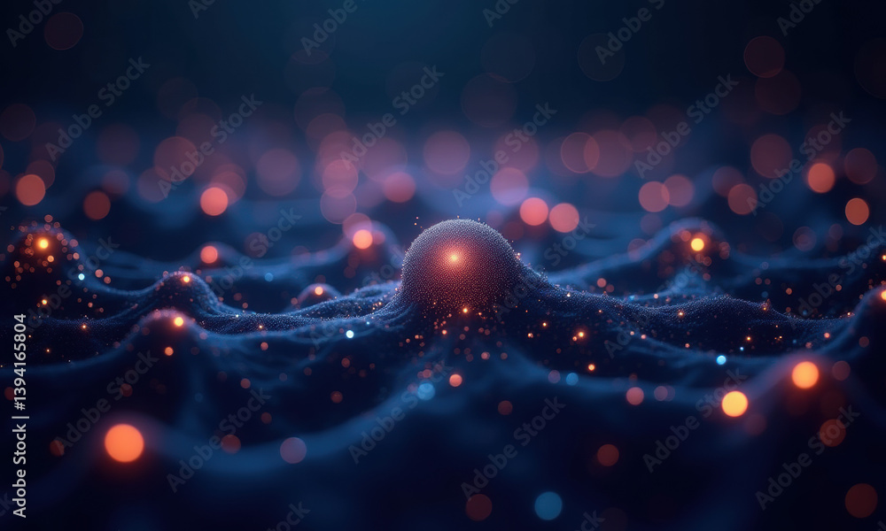 Aufkleber glowing particle wave abstract background - dark mode/moody aesthetics
