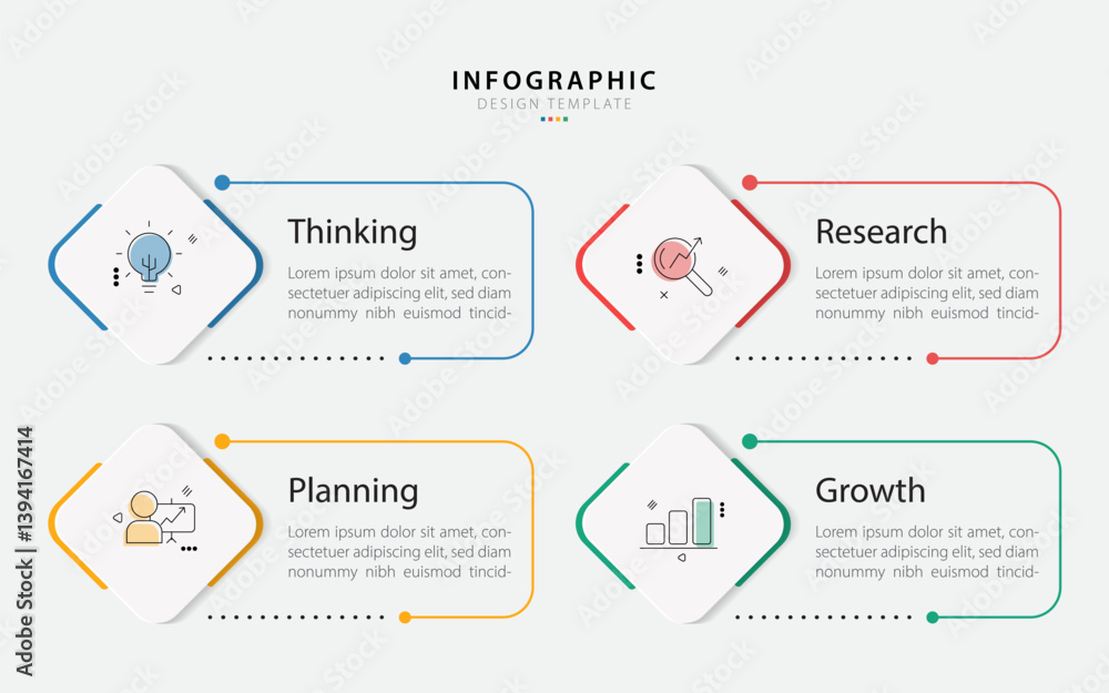Fototapete Infographic template. 4 Step timeline journey, Flat simple infographics design template. presentation graph. Business concept with numbers 4 options or steps vector illustration.