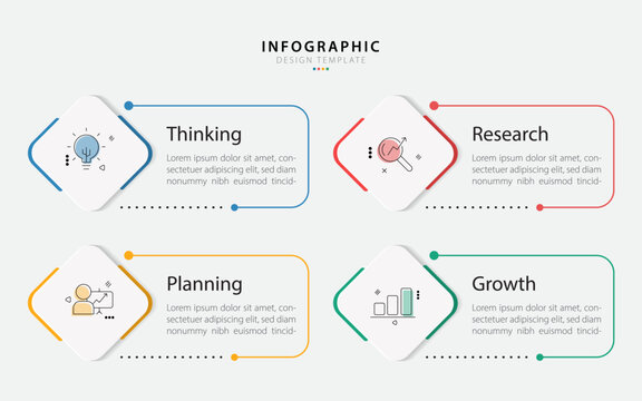 Infographic template. 4 Step timeline journey, Flat simple infographics design template. presentation graph. Business concept with numbers 4 options or steps vector illustration.