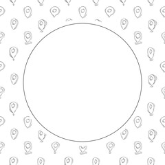 location frame. doodle map circle frame. hand drawn location frame background. pin location background